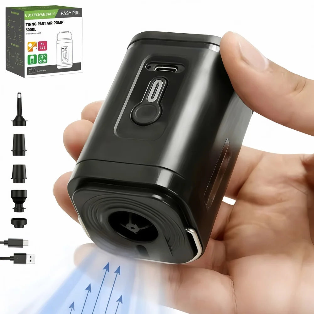 Portable Mini Electric Air Pump with Light，4.5KPa 1600mAh Battery Wireless Inflator for Air Mattress Pad, Vacuum Bags, Swim Rin