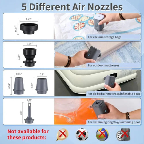 Portable Mini Electric Air Pump with Light，4.5KPa 1600mAh Battery Wireless Inflator for Air Mattress Pad, Vacuum Bags, Swim Rin
