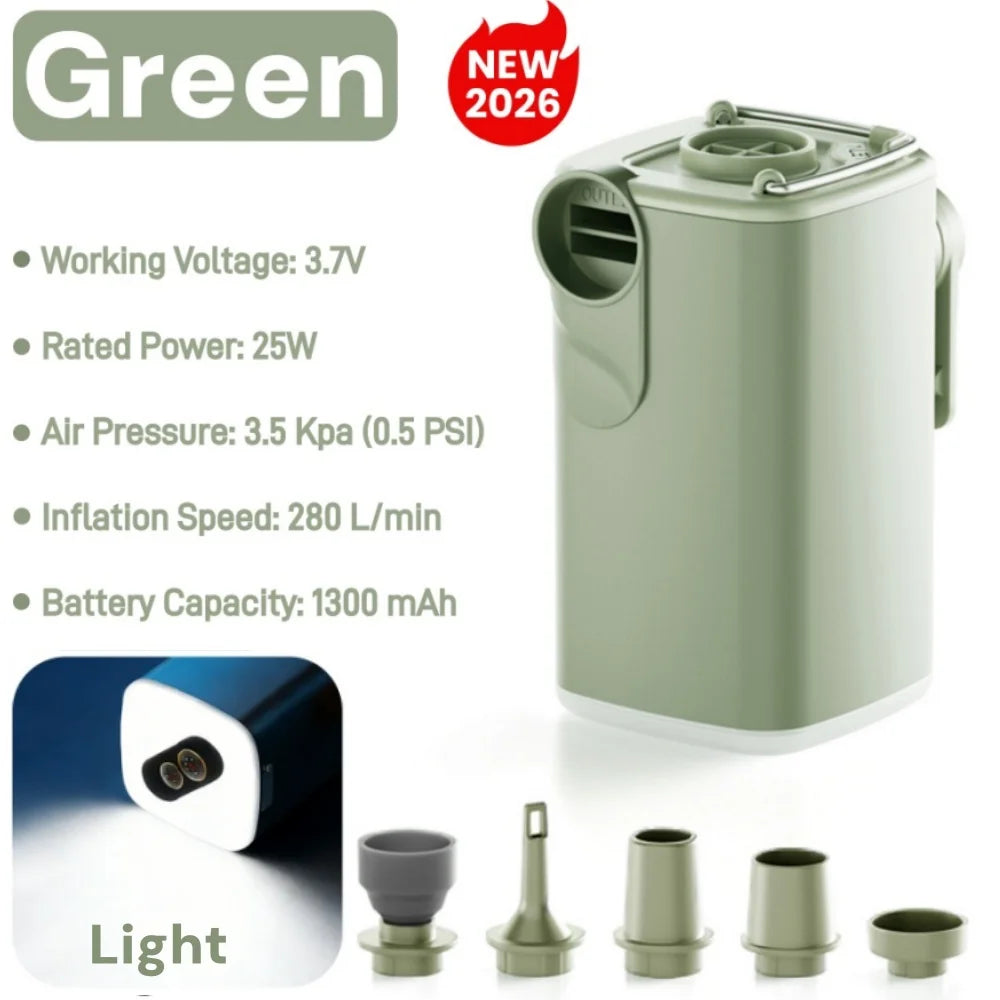 Portable Mini Electric Air Pump with Light，4.5KPa 1600mAh Battery Wireless Inflator for Air Mattress Pad, Vacuum Bags, Swim Rin