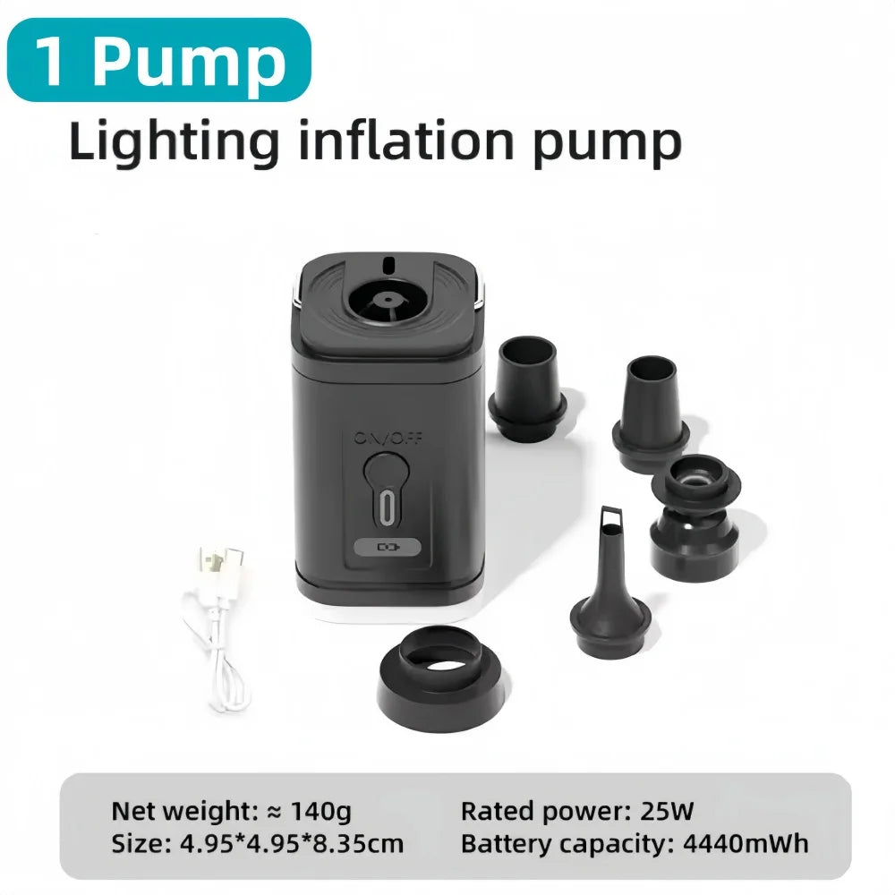 Portable Mini Electric Air Pump with Light，4.5KPa 1600mAh Battery Wireless Inflator for Air Mattress Pad, Vacuum Bags, Swim Rin
