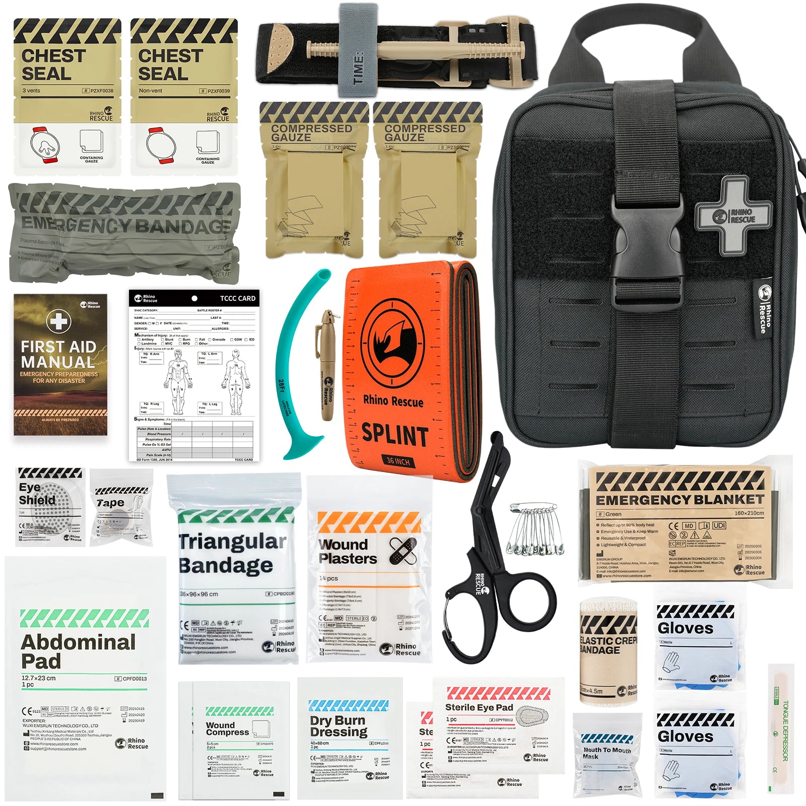 RHINO RESCUE-SE IFAK Trauma First Aid Kit,Tactical Medical Pouch for Car Home Travel Hiking and Camping,Emergency Survival Gear