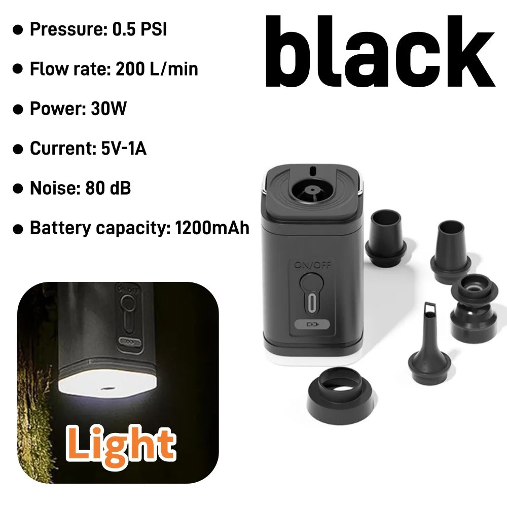 Portable Mini Electric Air Pump with Light，4.5KPa 1600mAh Battery Wireless Inflator for Air Mattress Pad, Vacuum Bags, Swim Rin
