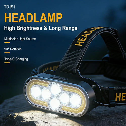 BORUiT 20W 800LM Multi-source Lighting LED 90° Adjustable Headlamp Type-C Rechargeable Waterproof Outdoor Portable Headlight