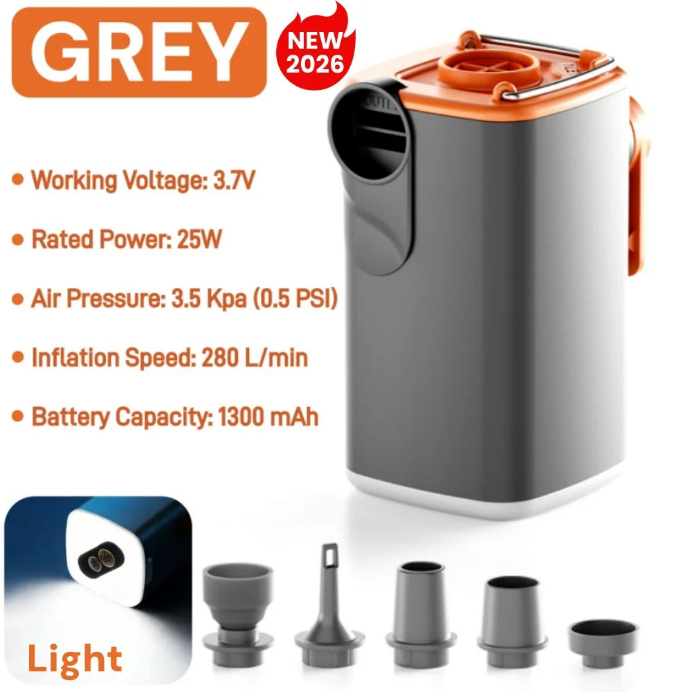 Portable Mini Electric Air Pump with Light，4.5KPa 1600mAh Battery Wireless Inflator for Air Mattress Pad, Vacuum Bags, Swim Rin