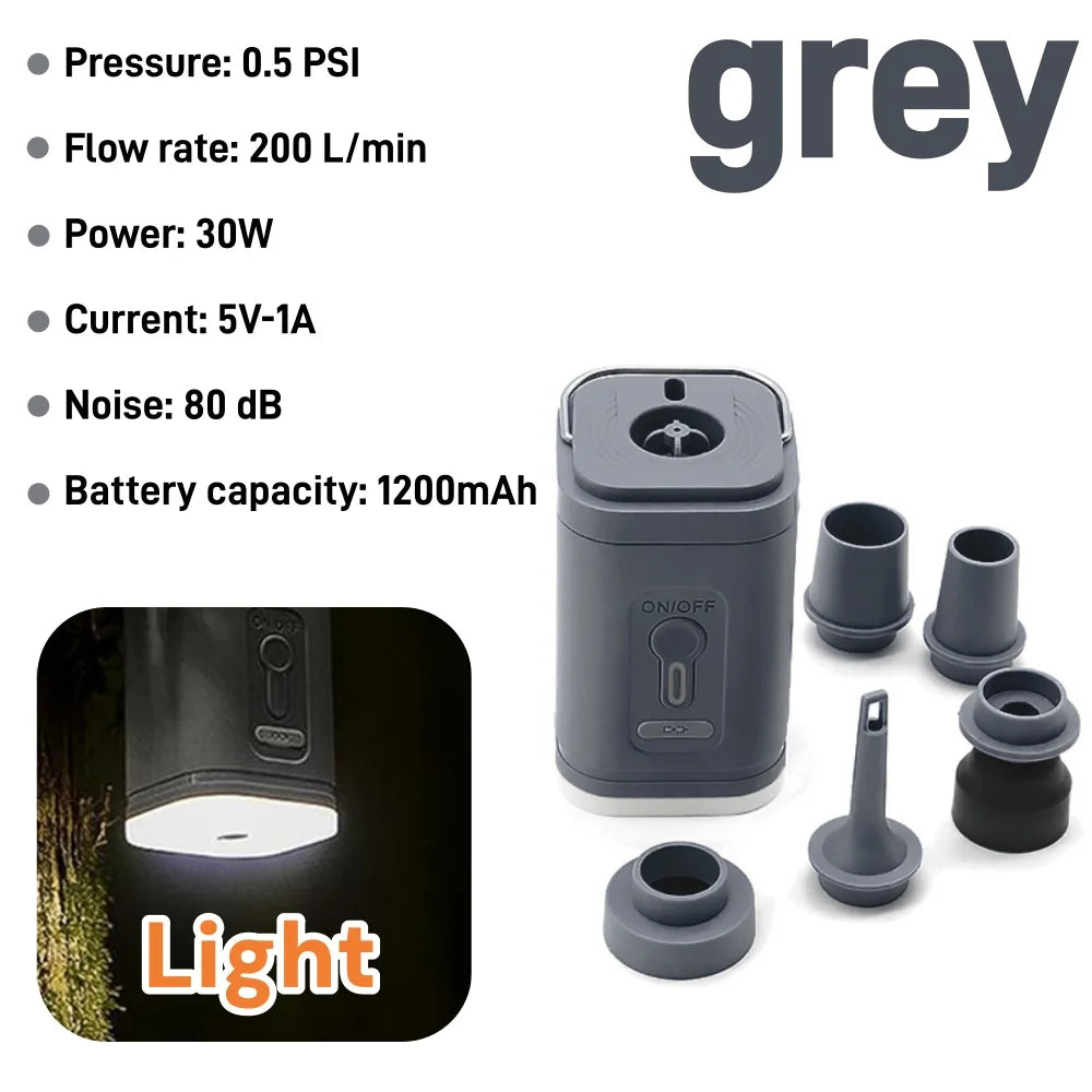 Portable Mini Electric Air Pump with Light，4.5KPa 1600mAh Battery Wireless Inflator for Air Mattress Pad, Vacuum Bags, Swim Rin